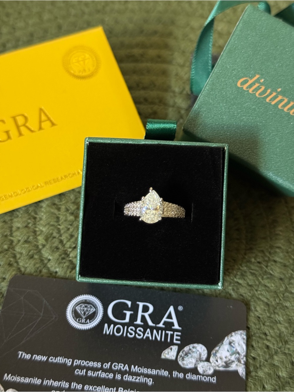 2 Carat Pear-Cut Moissanite Solitaire Ring – GRA Certified – Size 6
